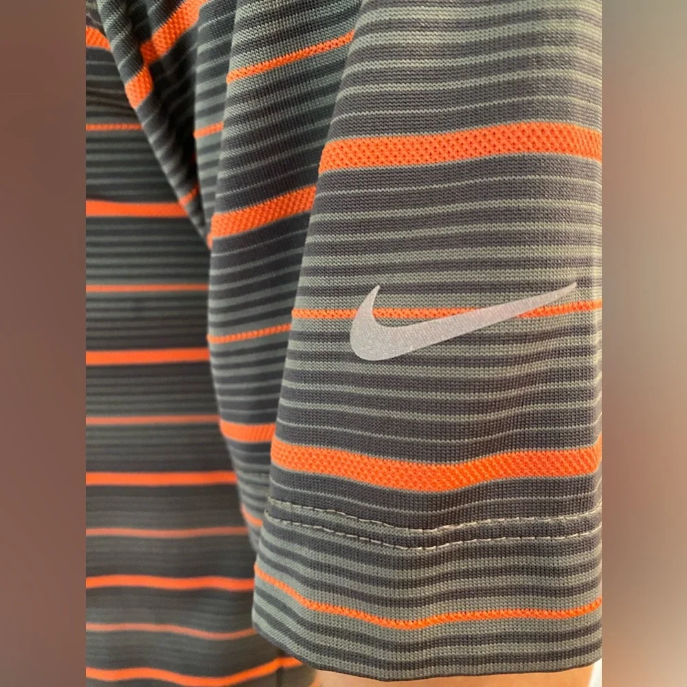 Nike golf polo shirt Gray orange Stripes Dry-fit short sleeve men's S
